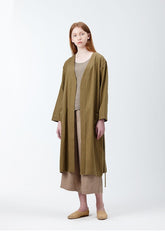 Longline Open-Front Linen Jacket with Belted Waist and Relaxed Fit for Women